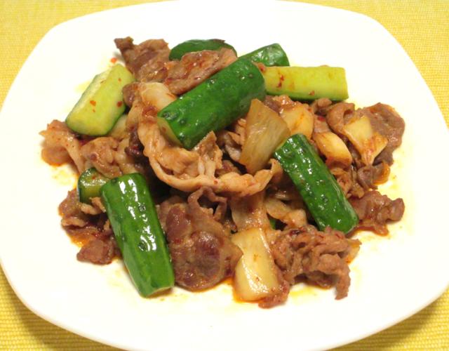 きゅうりの豚肉キムチ炒め